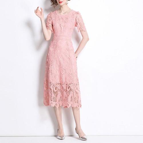 Lace Plus Size One-piece Dress slimming Solid PC