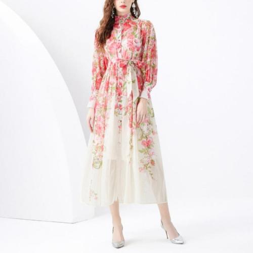 Chiffon One-piece Dress slimming printed PC