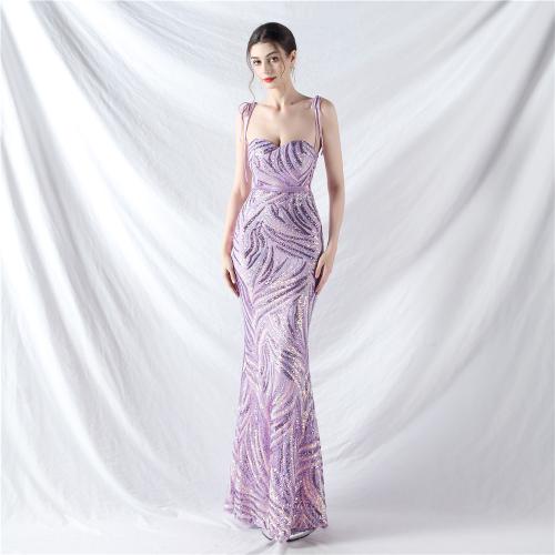 Sequin & Polyester Waist-controlled & floor-length Long Evening Dress  PC