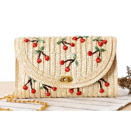 Straw Box Bag Crossbody Bag with chain fruit pattern PC