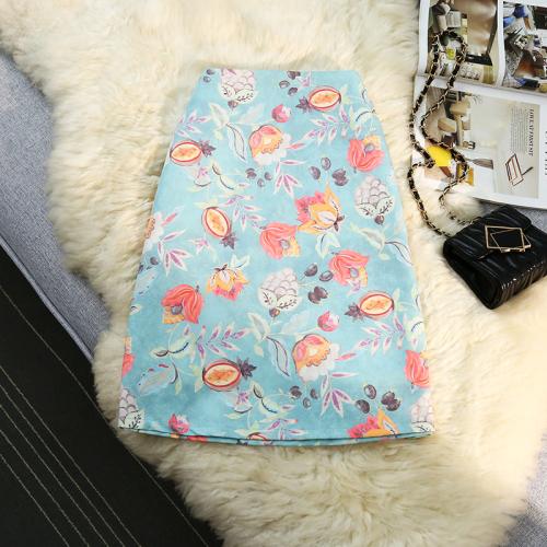 Polyester Slim Skirt printed shivering blue PC