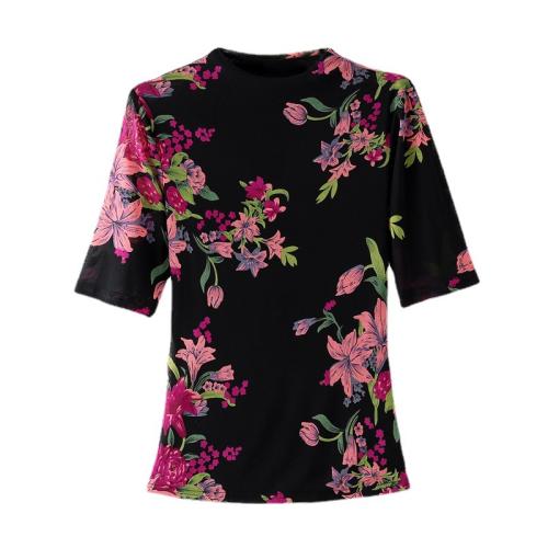 Poliéster Mujeres Camisetas de manga corta, impreso, floral, colores mezclados,  trozo