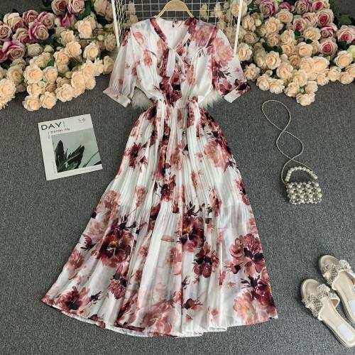 Polyester Einteiliges Kleid, Gedruckt, Floral, mehr Farben zur Auswahl, :,  Stück