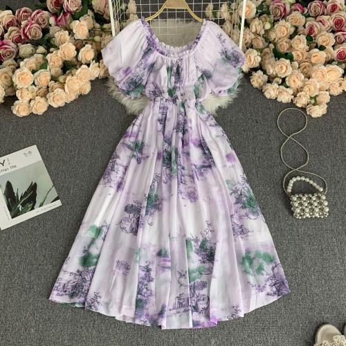 Polyester Einteiliges Kleid, Gedruckt, Floral, mehr Farben zur Auswahl, :,  Stück