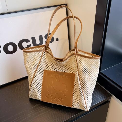 Straw Handmade Woven Shoulder Bag large capacity Unlined & PU Leather PC