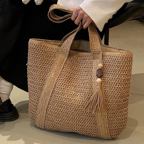 Straw Tote Bag & Handmade & Tassels Woven Shoulder Bag large capacity Polyester Cotton PC