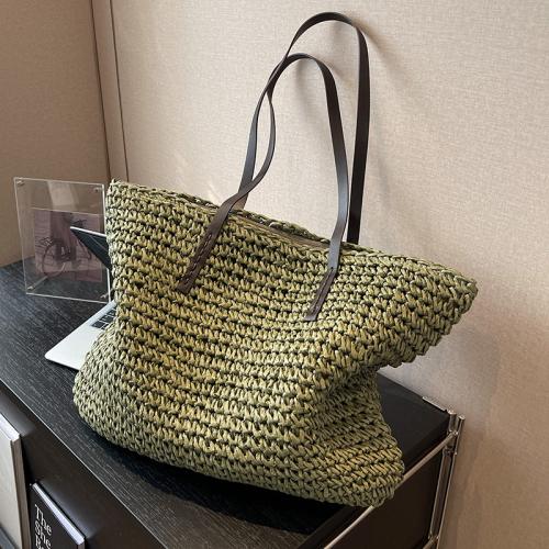 Straw Tote Bag Woven Shoulder Bag large capacity PU Leather & Polyester Solid PC