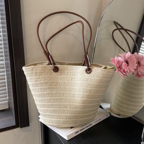 Straw Tote Bag Woven Shoulder Bag large capacity PU Leather & Polyester Solid PC