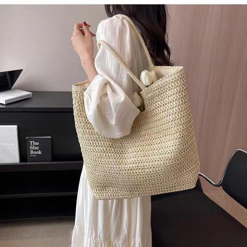 Paper Rope Tote Bag Woven Shoulder Bag large capacity & hollow Polyester Cotton Solid PC