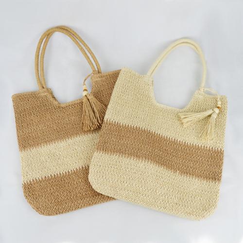 Straw Tote Bag & Tassels Woven Shoulder Bag large capacity Polyester Cotton PC