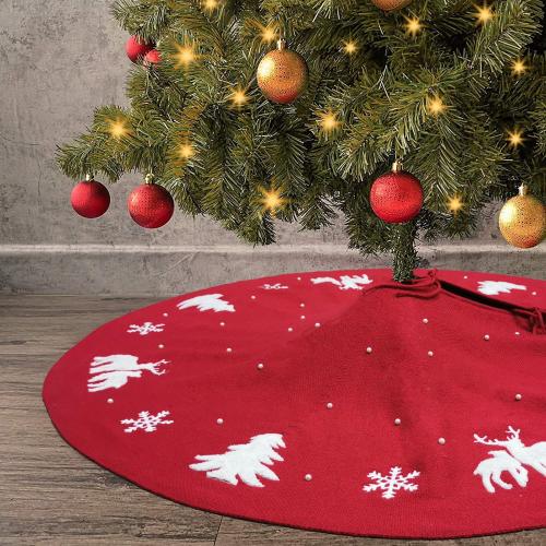 Acrylic Christmas Tree Skirt knitted snowflake pattern red PC