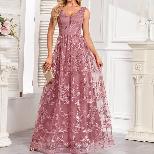 Polyester Langes Abendkleid, Floral, Rosa,  Stück