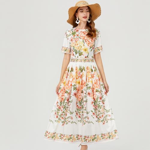 Acrílico Vestido de una pieza, impreso, floral, blanco,  trozo