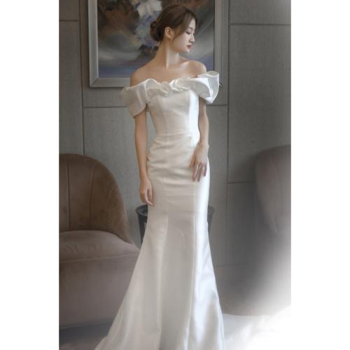 Satin Plus Size Long Evening Dress & tube patchwork Solid white PC