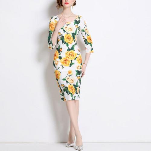 Polyester Slim Sexy Package Hip Dresses printed PC