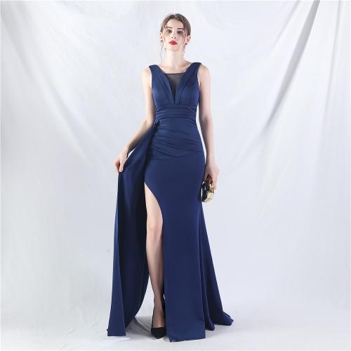 Polyester floor-length Long Evening Dress deep V & side slit PC