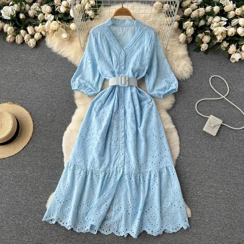 Polyester Waist-controlled One-piece Dress mid-long style & hollow : PC