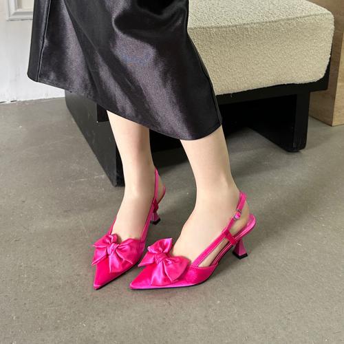 Silk & PU Leather Stiletto High-Heeled Shoes hardwearing Pair