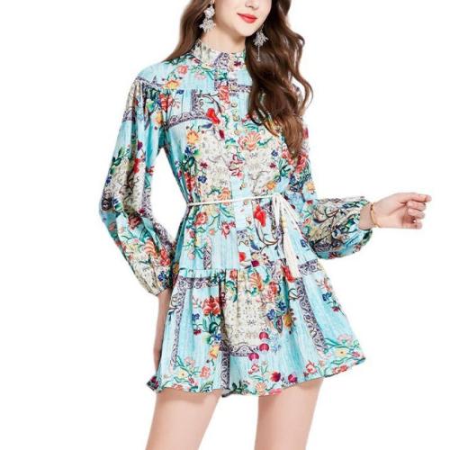 Polyester One-piece Dress slimming printed PC