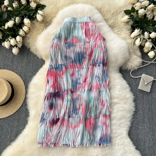 Polyester High Waist Maxi Skirt slimming Tie-dye : PC