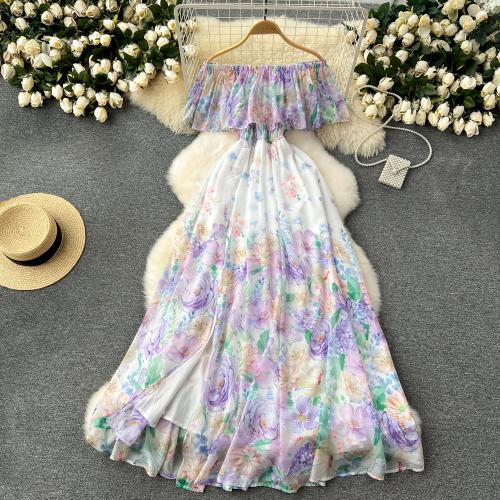 Polyester scallop & High Waist Tube Top Dress printed floral PC