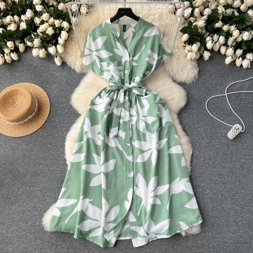 Polyester High Waist One-piece Dress slimming printed : PC