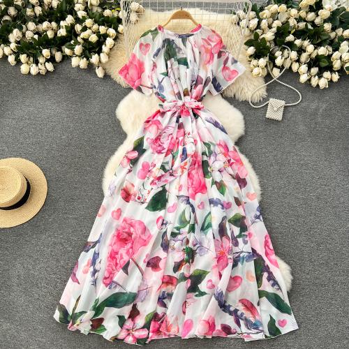 Polyester High Waist One-piece Dress slimming printed PC