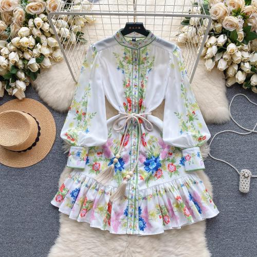 Polyester Waist-controlled One-piece Dress slimming printed floral mixed colors PC