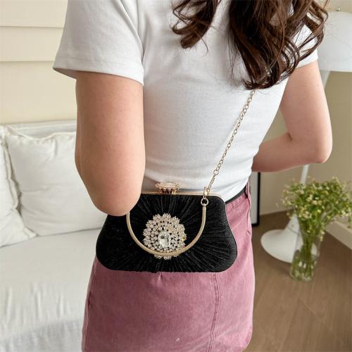 PU Leather Easy Matching Handbag with chain & attached with hanging strap & with rhinestone PC