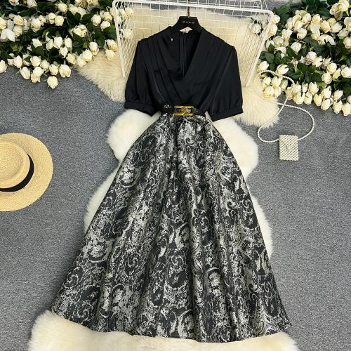 Polyester Plus Size & High Waist One-piece Dress slimming jacquard PC