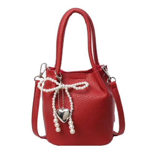 PU Leather Bucket Bag Handbag durable & attached with hanging strap Solid PC