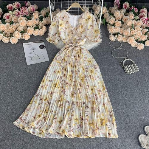 Chiffon Einteiliges Kleid, Gedruckt, mehr Farben zur Auswahl, :,  Stück