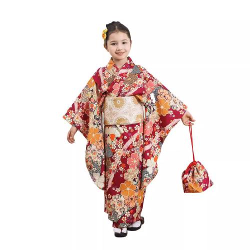 Polyester Kinderen Kimono Kostuum Afgedrukt Bloemen Rode stuk