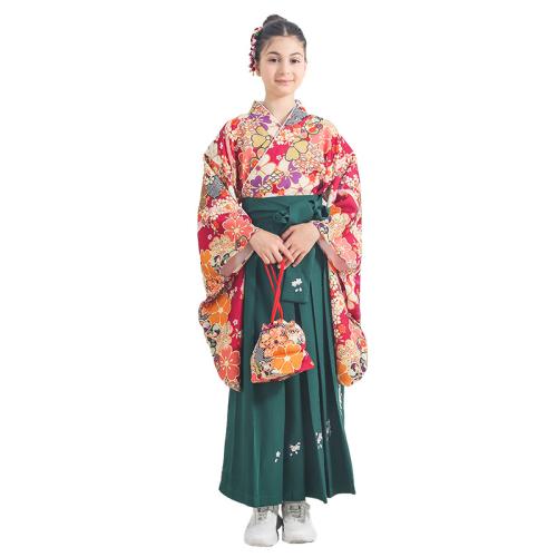 Polyester Children Kimono Costume Cute & loose hair accessories & bag & skirt & top printed floral red Set