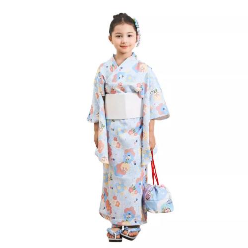 Polyester Children Kimono Costume Cute & loose printed floral blue PC