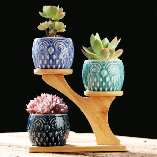 Wooden & Ceramics Flower Pot corrosion proof & multiple pieces mixed colors Set