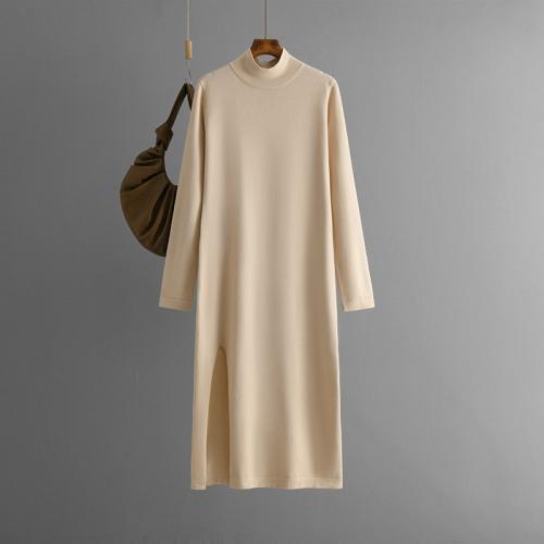 Polyester Soft Sweater Dress flexible & side slit Solid : PC