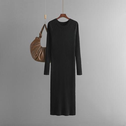 Polyester Soft & Slim Sweater Dress side slit Solid : PC