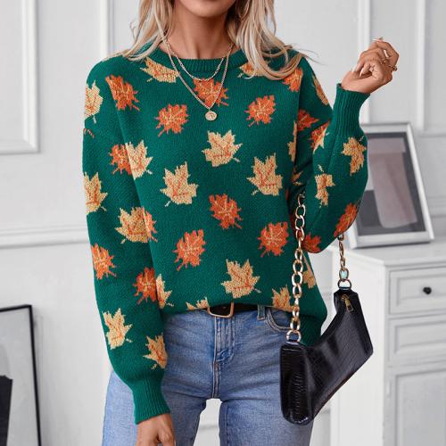 Polyester Soft Women Sweater slimming leaf pattern PC