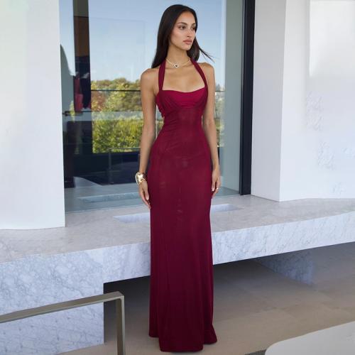 Polyester Slim Halter Dress backless red PC