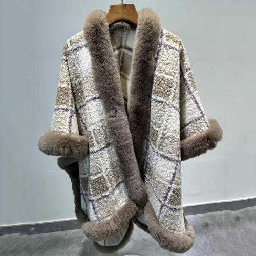 Polyester Cloak Poncho thick fleece & loose & thermal plaid PC