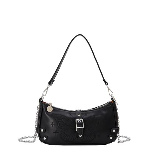 PU Leather Easy Matching Handbag with chain & attached with hanging strap butterfly pattern PC