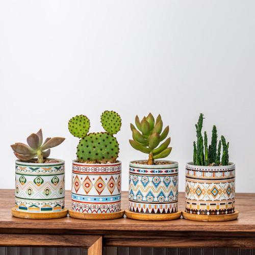 Ceramics Flower Pot Plants are not included & corrosion proof & four piece mixed pattern Set