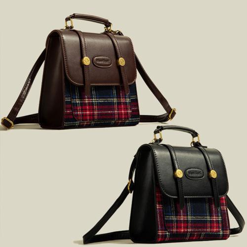 PU Leather Backpack soft surface Polyester plaid PC