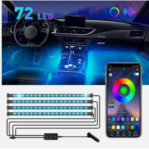 72LED RGB LED Lights Car Interior Accessories Floor Decor Atmosphere Strip Lamp