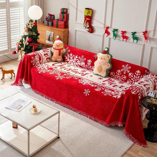 Chenille Sofa Cover christmas design  red PC