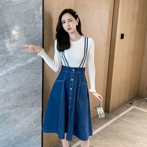 Denim Waist-controlled One-piece Dress slimming  Solid PC