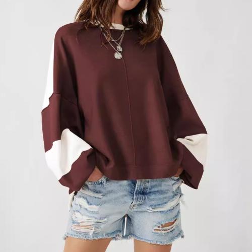 Viscose Fiber & Polyester Women Sweatshirts contrast color & loose patchwork PC