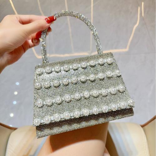 Polyester Easy Matching Clutch Bag with rhinestone Plastic Pearl PC