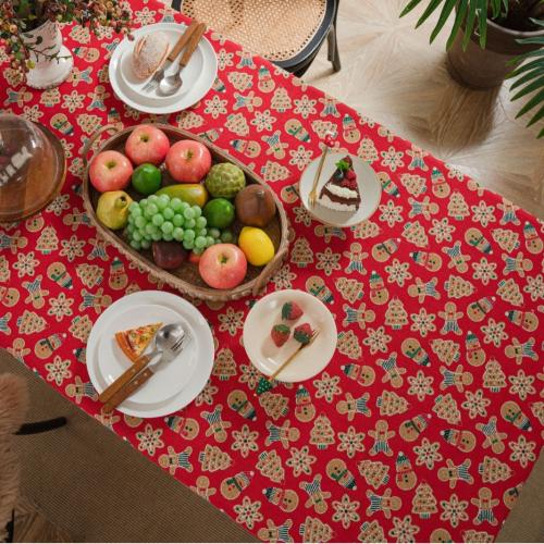 Cotton Linen Christmas Table Runner red PC